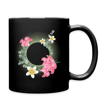 Tropical flower frame – floral nature design - Full Colour Mug - black - Right