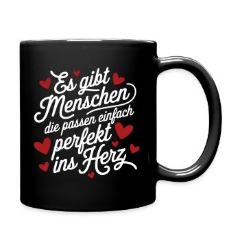 Menschen die einfach perfekt ins Herz passen - Tasse einfarbig - Schwarz - Rechts