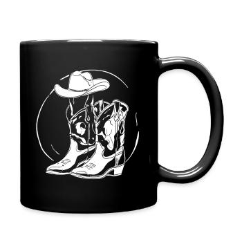 Western Lineart Boots Hat - Full Colour Mug - black - Right