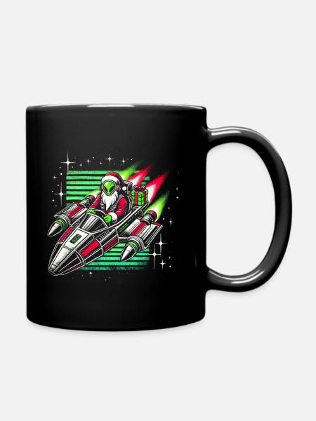 Alien Santa Space Sleigh Retro T-shirt de Noël - Mug uni - noir