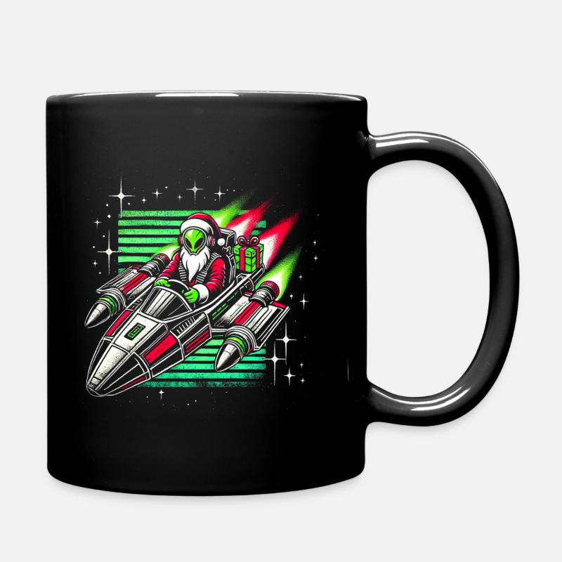 Alien Santa Space Sleigh Retro T-shirt de Noël - Mug uni - noir