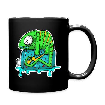 Chamäleon Energydrink Dose. Cartoon Comic Grafitti - Tasse einfarbig - Schwarz - Rechts