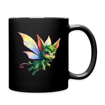 Grüner Drache mit Regenbogenflügeln - Tasse einfarbig - Schwarz - Rechts
