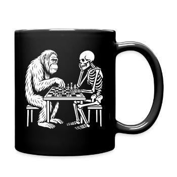 Primaten-gegen-Skelett-Schachduell - Tasse einfarbig - Schwarz - Rechts