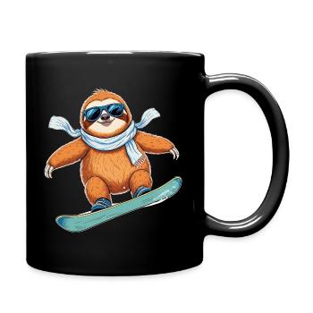Snowboard Faultier Winter Cool Lustig Cartoon - Tasse einfarbig - Schwarz - Rechts