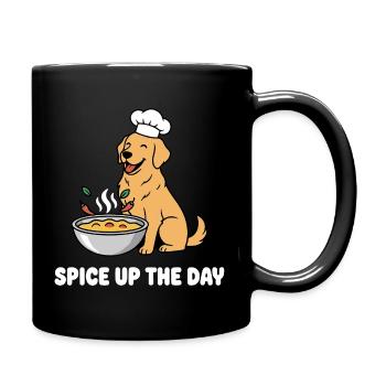 Kochhund mit Suppe Würze den Tag - Tasse einfarbig - Schwarz - Rechts