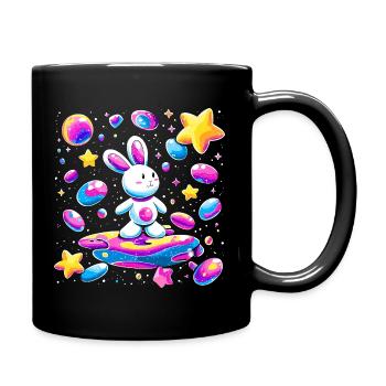 Galactic Rabbit on Surfboard - Full Colour Mug - black - Right