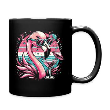 Retro Flamingo mit Cocktail und Sonnenbrille - Tasse einfarbig - Schwarz - Rechts