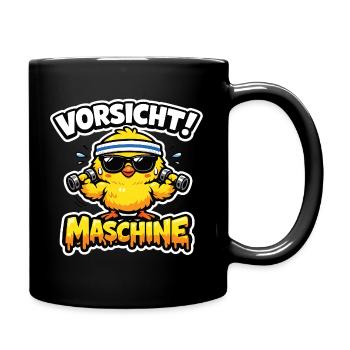 Vorsicht Maschine Küken Gym Fitness lustig Pumpen - Tasse einfarbig - Schwarz - Rechts