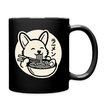 Happy Corgi Dog Eating Ramen Noodles - Full Colour Mug - black - Right
