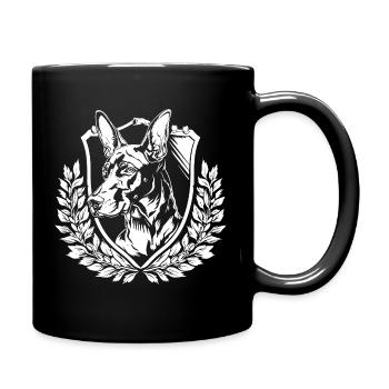 Dobermann Schild mit Lorbeer - Tasse einfarbig - Schwarz - Rechts