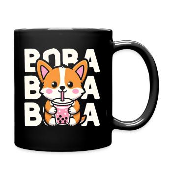 Un joli chien corgi savourant un délicieux thé boba - Mug uni - noir - Droite