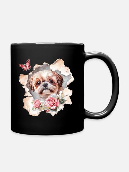 Shih Tzu with Butterfly - Full Colour Mug - black