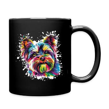 Farbenfrohes Hundeporträt Spritzer - Tasse einfarbig - Schwarz - Rechts