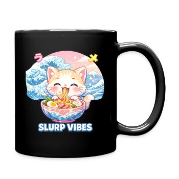 Slurp Kawaii Cat Ramen Noodles Anime Cat - Full Colour Mug - black - Right