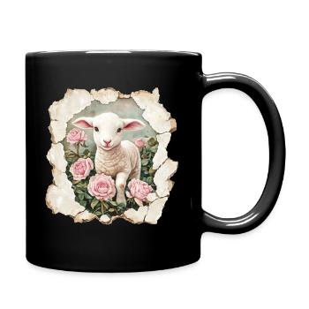 Lamm mit Schmetterling - Tasse einfarbig - Schwarz - Rechts