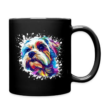 Hund Hundeporträt Pop-Art - Tasse einfarbig - Schwarz - Rechts
