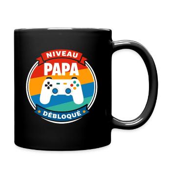 Papa-Level Entsperrtes Abzeichen - Tasse einfarbig - Schwarz - Rechts