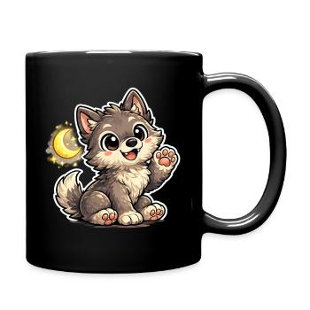 Mondnacht Wolfchen Kuschelpfote - Tasse einfarbig - Schwarz - Rechts