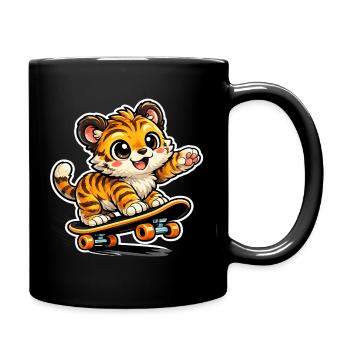 Aventure mignonne sur skateboard tigre - Mug uni - noir - Droite
