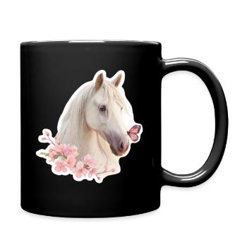 Cheval avec papillon - Mug uni - noir - Droite