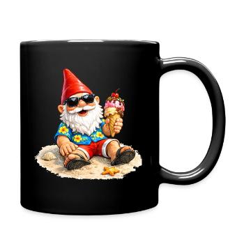 Gartenzwerg am Strand mit Eis in der Hand   - Full Colour Mug - black - Right