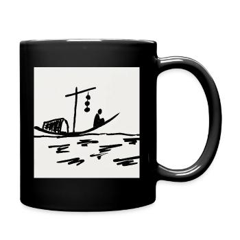 Nachtboot am Fluss - Tasse einfarbig - Schwarz - Rechts