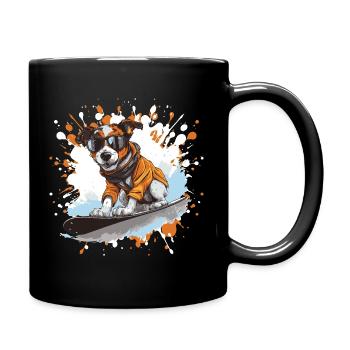Jack Russel Terrier Hund Snowboard - Tasse einfarbig - Schwarz - Rechts