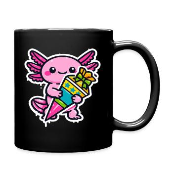 Niedliches Axolotl Kind Einschulung Schulanfang - Tasse einfarbig - Schwarz - Rechts