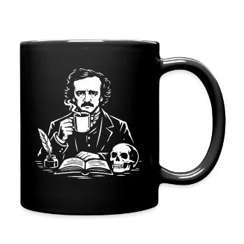 Edgar Allan Poe Coffee Study with Skull - Full Colour Mug - black - Right