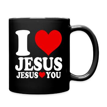 Ich liebe Jesus und Jesus liebt dich - Tasse einfarbig - Schwarz - Rechts