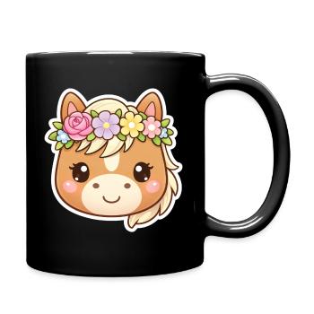 Blumenkranz Pferd Cartoon animal Pferde liebe - Tasse einfarbig - Schwarz - Rechts