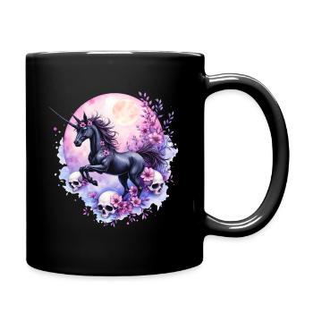 Lunar Unicorn with Skulls and Flowers - Full Colour Mug - black - Right