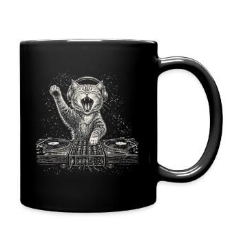 Katze DJ Plattenspieler Musik Kopfhörer Turntable - Tasse einfarbig - Schwarz - Rechts