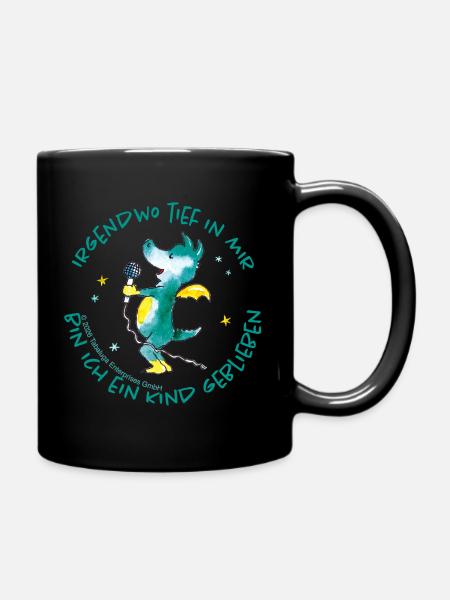 Tabaluga Singend Mit Spruch Kindheit - Tasse einfarbig - Schwarz