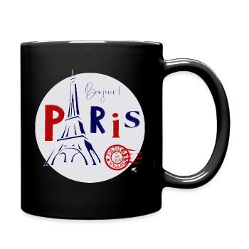 Eiffelturm Abbildung im Kreis mit Inschrift - Tasse einfarbig - Schwarz - Rechts