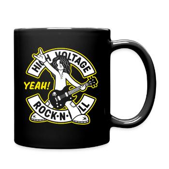 High Voltage Rock 'N' Roll Cartoon Guitarist - Full Colour Mug - black - Right