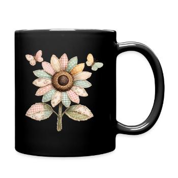 Sunflower Butterfly Patchwork Vintage - Full Colour Mug - black - Right