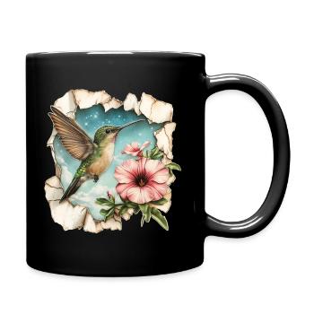 Hummingbird with flower - Full Colour Mug - black - Right
