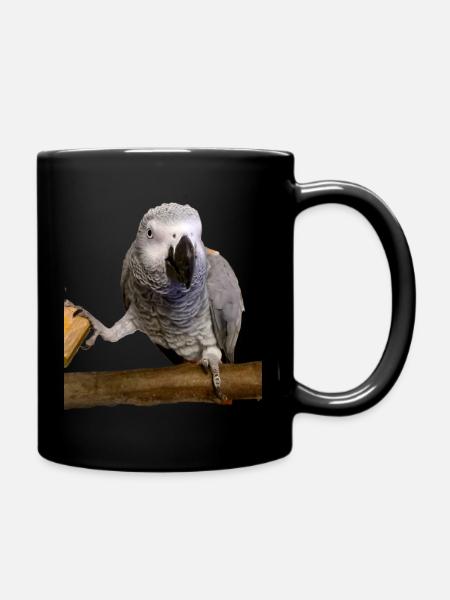Graupapagei auf Ast - Tasse einfarbig - Schwarz