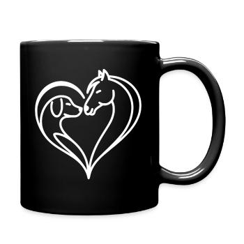 Herz Pferd Hund - Tasse einfarbig - Schwarz - Rechts