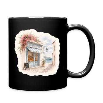 Küstenbäckerei – Bonjour am Meer - Tasse einfarbig - Schwarz - Rechts