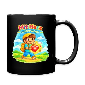  Mit Herz unterwegs - macht die Welt besser - Tasse einfarbig - Schwarz - Rechts