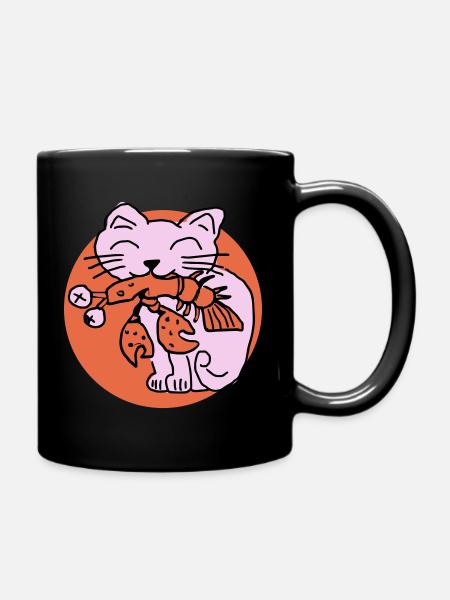 Katze frisst Krebs auf - Tasse einfarbig - Schwarz