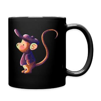 Watercolor monkey with cap - Full Colour Mug - black - Right