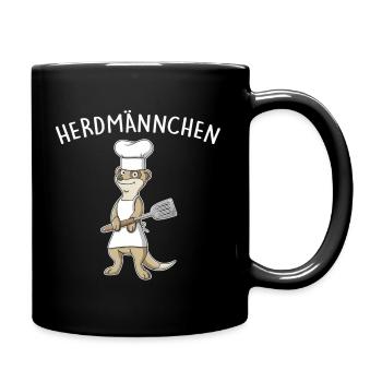 Herdmännchen – Erdmännchen am Grill - Tasse einfarbig - Schwarz - Rechts