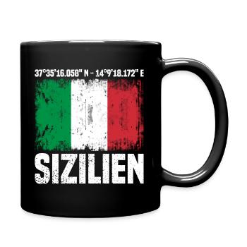 Sizilien Koordinaten - Tasse einfarbig - Schwarz - Rechts