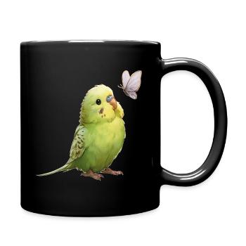 Budgie with butterfly - Full Colour Mug - black - Right
