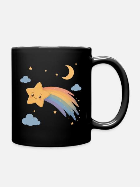 Süße Sternschnuppe mit Regenbogen - Tasse einfarbig - Schwarz