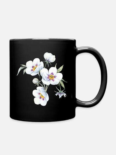 Weiße Aquarellblumen  - Tasse einfarbig - Schwarz